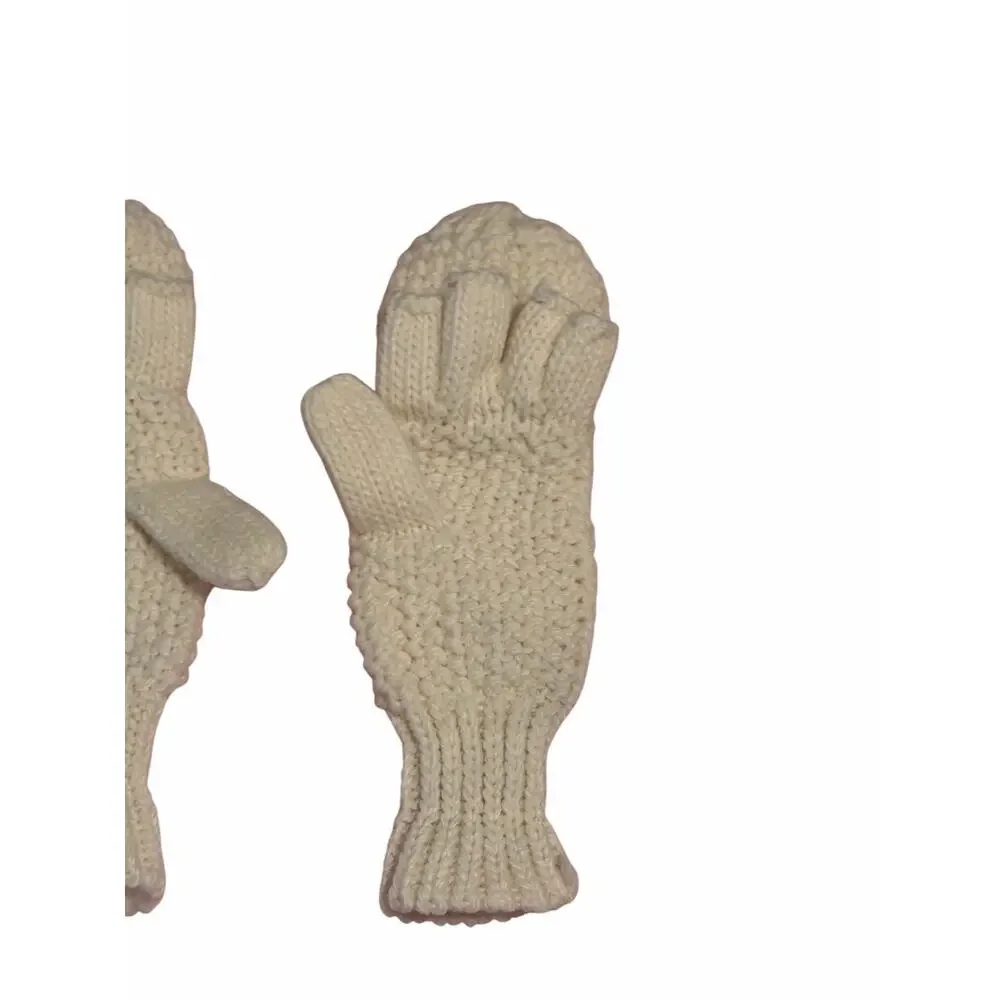 Women's White Solid Fuzzy Hand Knit Bird Mitten Gloves